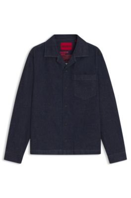Oversized-fit overshirt in Japanese rigid denim, Dark Blue