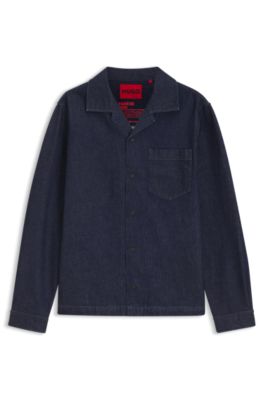 Sobrecamisa oversize fit en tejido denim r&iacute;gido japon&eacute;s, Azul oscuro