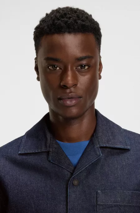 Oversized-fit overshirt in Japanese rigid denim