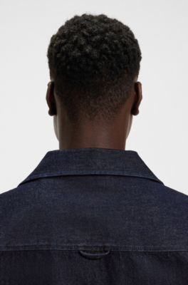 Sobrecamisa oversize fit en tejido denim r&iacute;gido japon&eacute;s, Azul oscuro