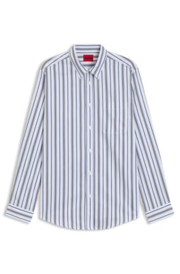 Striped oversized-fit shirt in cotton poplin, Blue