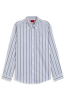 Slim-fit shirt in striped cotton poplin
