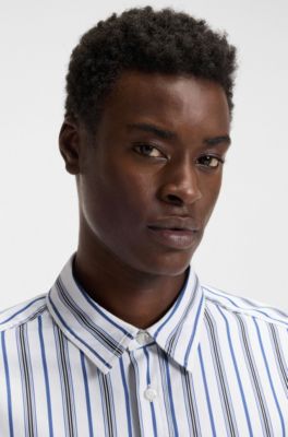 Striped oversized-fit shirt in cotton poplin, Blue