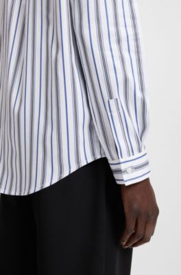 Striped oversized-fit shirt in cotton poplin, Blue