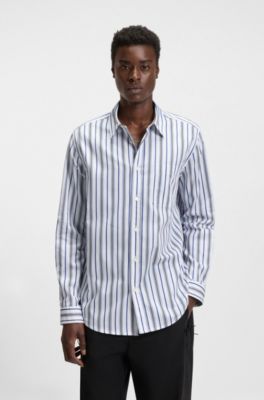Striped oversized-fit shirt in cotton poplin, Blue