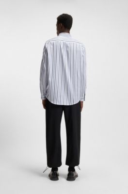 Striped oversized-fit shirt in cotton poplin, Blue