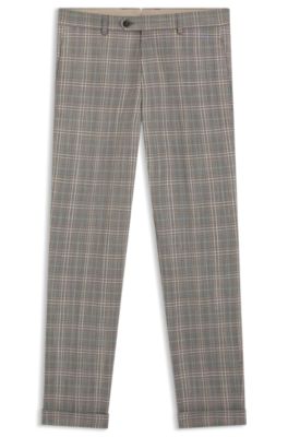 Checked tapered-fit trousers in virgin wool and silk, Brown