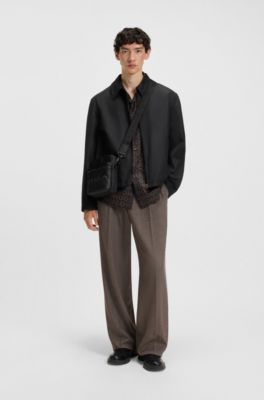 Camisa oversize fit en popel&iacute;n de algod&oacute;n estampado, Marr&oacute;n