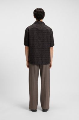 Camisa oversize fit en popel&iacute;n de algod&oacute;n estampado, Marr&oacute;n