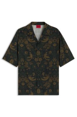 Camisa oversize fit en popel&iacute;n de algod&oacute;n estampado, Cal