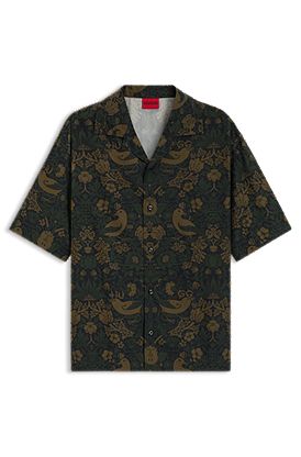Oversize-fit shirt in printed cotton poplin