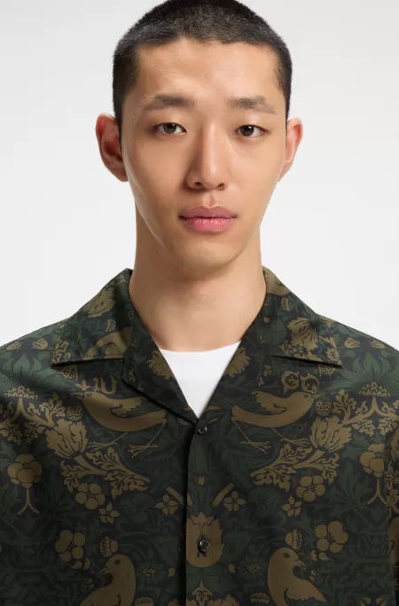 Printed oversized-fit shirt in cotton poplin