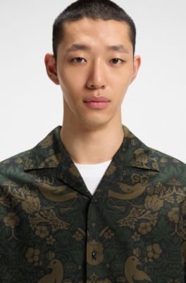 Printed oversized-fit shirt in cotton poplin, Light Green