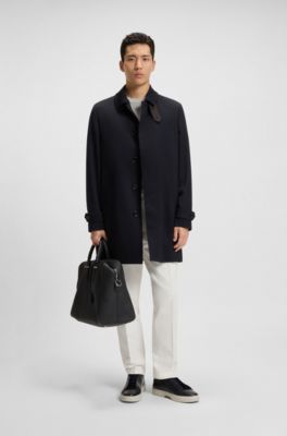 Manteau d&eacute;perlant en laine vierge, Bleu fonc&eacute;