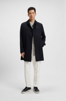 Regular-fit water-repellent coat in wool, Dark Blue