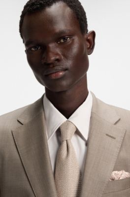Micro-patterned slim-fit suit in virgin wool, Khaki