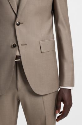 Costume Slim deux pi&egrave;ces en laine vierge, Kaki