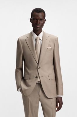 Micro-patterned slim-fit suit in virgin wool, Khaki
