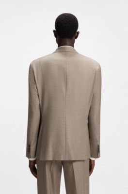 Micro-patterned slim-fit suit in virgin wool, Khaki