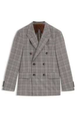 Checked slim-fit jacket in virgin wool and silk, Grey