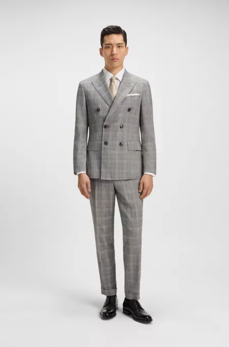 Checked slim-fit jacket in virgin wool and silk