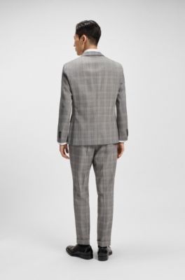 Veste Slim en laine vierge et soie &agrave; carreaux, Gris