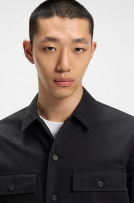 Oversized-fit shirt in cotton gabardine, Black