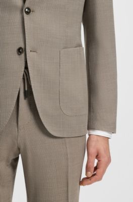 Blazer slim fit de lana virgen y seda, Caqui