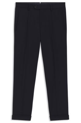 Pantalones regular fit de lana virgen repelente al agua, Azul oscuro