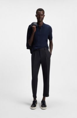 Pantalones regular fit de lana virgen repelente al agua, Azul oscuro