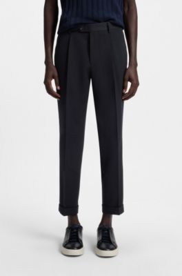 Pantalones regular fit de lana virgen repelente al agua, Azul oscuro