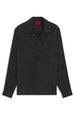 Camisa oversize fit de sarga brillante, Negro