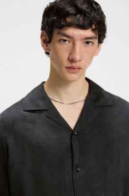 Chemise Oversize en twill brillant, Noir