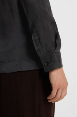 Camisa oversize fit de sarga brillante, Negro