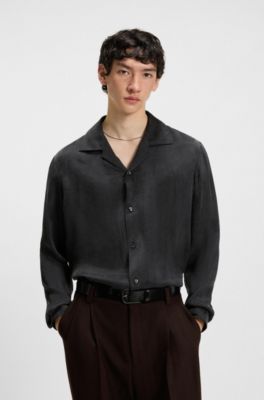 Camisa oversize fit de sarga brillante, Negro