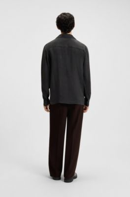 Camisa oversize fit de sarga brillante, Negro