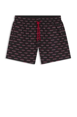 Swim shorts with split-logo print, Black
