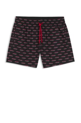 Swim shorts with split-logo print, Black