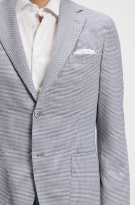 Blazer slim fit de lana virgen y seda, Plata