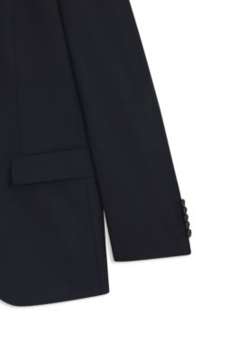 Patterned slim-fit suit in stretch wool, Dark Blue