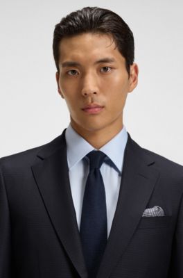 Patterned slim-fit suit in stretch wool, Dark Blue