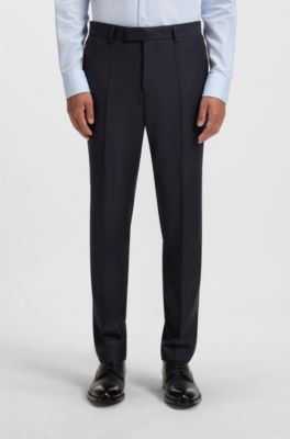 Patterned slim-fit suit in stretch wool, Dark Blue