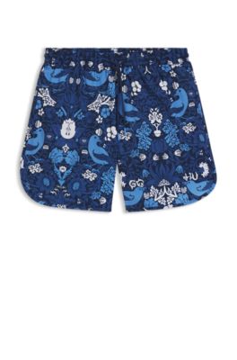 Embroidered-logo swim shorts with print, Light Blue