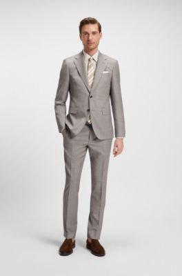 Checked regular-fit suit in virgin wool, Grey