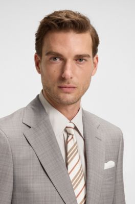 Checked regular-fit suit in virgin wool, Grey