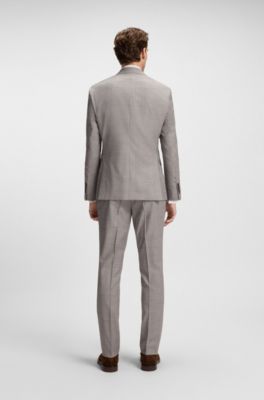 Costume Regular en laine vierge &agrave; carreaux, Gris