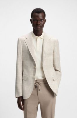 Regular-fit jacket in checked cloth, White