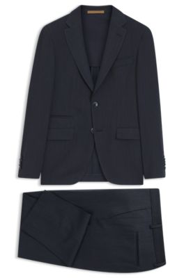 Traje slim fit de lana virgen y seda, Azul oscuro