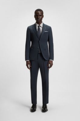 Traje slim fit de lana virgen y seda, Azul oscuro