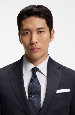 Traje slim fit de lana virgen y seda, Azul oscuro